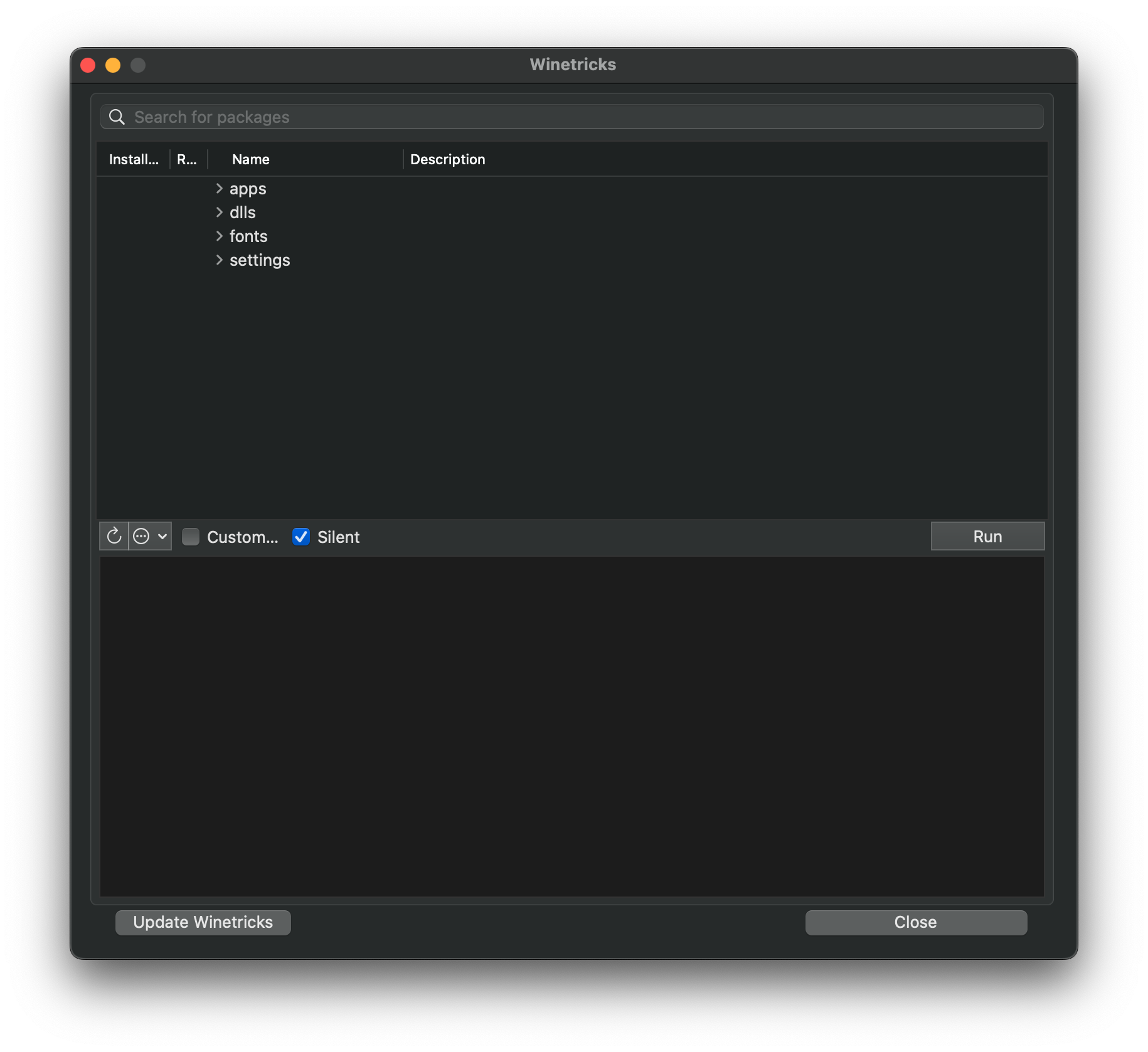 Captura de tela do aplicativo Winetricks